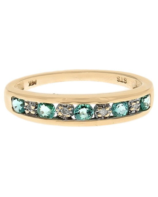 Alternating Green Beryl and Diamond Tapered Ring in Yellow Gold